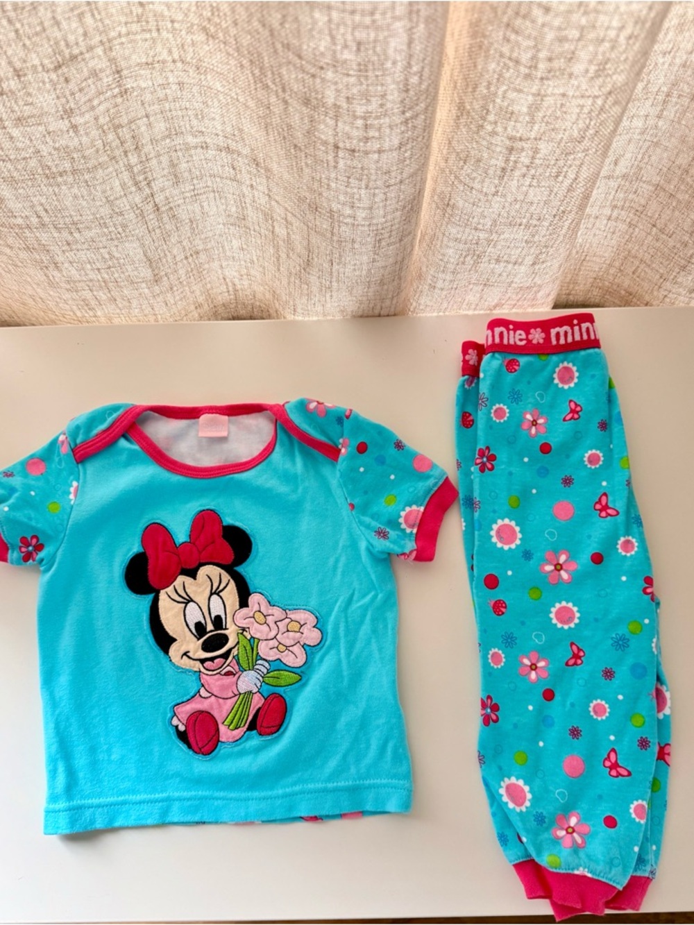 Disney Baby Minnie Mouse Turquoise and Pink Pajama Set